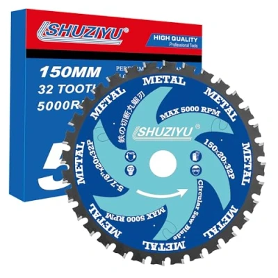 Image of LSHUZIYU 150mm 32T, Metal Working Circular Saw Blade, Centre Hole 20mm with 15.88 10mm Washer, Compatible on Cordless Saw, Metal, Steel Iron Bar, Sheet, Angle Cutting