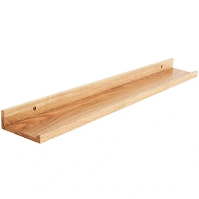 Image of IBUYKE Solid Oak Timber Floating Shelf Wall, Creative U shaped Display Racks for Living Room, Office, Bedroom, Bathroom, Kitchen, 90cm Wood color RF GB545