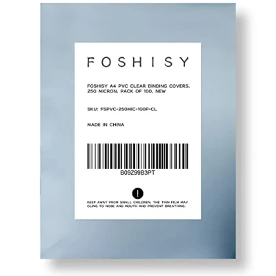 Image of FOSHISY A4 PVC Clear Binding Covers, 250 Micron, Pack of 100