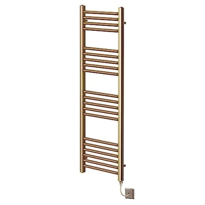 Image of Greened House Electric Brushed Brass Straight Heated Towel Rail 300mm Wide x 1200mm High Flat Radiator