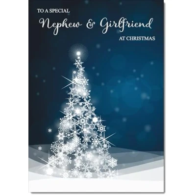 Image of doodlecards Nephew &amp; Fiancee Christmas Card Blue Abstract Tree Medium Size with Plain Envelope