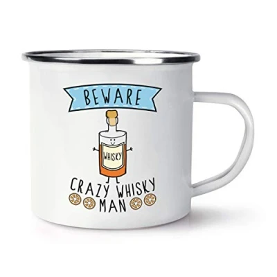 Image of Beware Crazy Whisky Man Retro Enamel Mug Cup