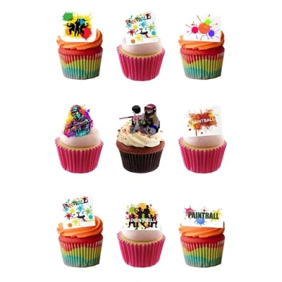 Image of Top That 24 Stand Up Paintballing Game Shooting Edible Wafer Paper Cake Toppers Decorations