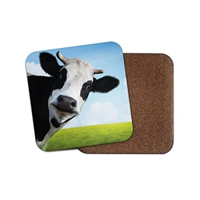 Image of 1 x Black &amp; White Cow Cork Backed Drinks Coaster Funny Cheeky Animal #8273