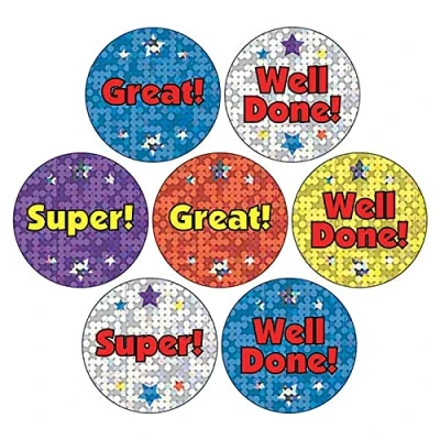 Image of 175 Holographic Sparkly Motivational Childrens Pupils School Praise Teachers Reward Stickers 20mm Primary Teaching Services