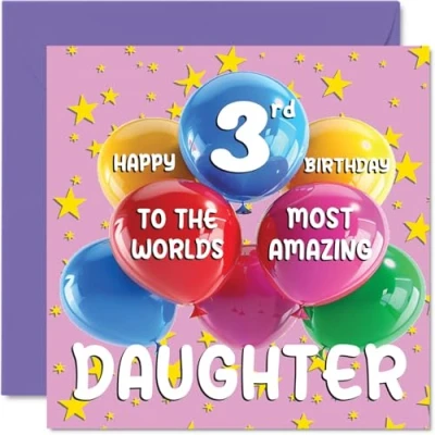 Image of 3rd Daughter Birthday Card World&#039;s Most Amazing Happy for from Mum Dad, 145mm x Age 3 Three Greeting Cards