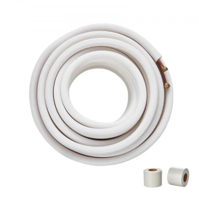 Image of VEVOR 15240mm Mini Split Line Set, 6.4 &amp; 9.5mm O.D Copper Pipes Tubing and Triple Layer Insulation, for Air Conditioning Refrigerant or Heating Pump Equipment HVAC with Wrapping Strips.