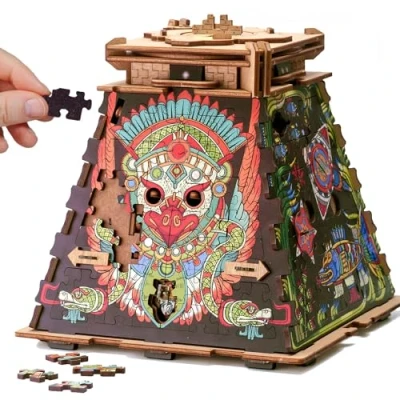 Image of iDventure Cluepuzzle Pyramid of the Sun Puzzle box with Jigsaw Escape Room Game Gift Treasure 3D Wooden Sequential Puzzles Adults and 10+ Money