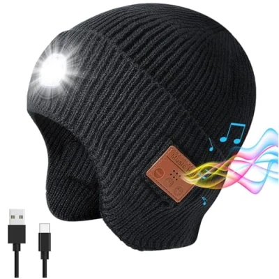 Image of Bluetooth Beanie Hats for Men, Upgraded Musical Knitted Cap, Rechargeable Wireless Headphones Hat, Removable &amp; Washable Hat with Bluetooth，Music Cap Walking, Running, Hiking