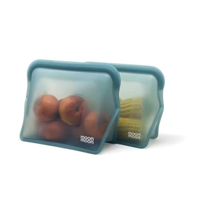 Image of Moonmoon Reusable Silicone Freezer Bags Resealable Fridge &amp; 2pk Blue XL 1500ml