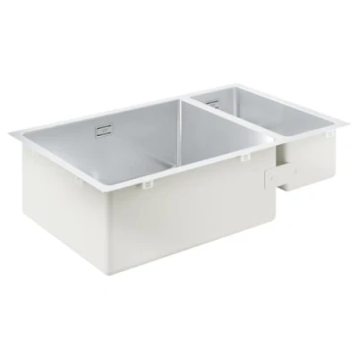 Image of GROHE K700 Stainless Steel 1.5 Bowl Kitchen Sink with Overflow (Undermount, Top Mount or Flush Mount, 1 50x40x20 cm, 0.5 18x40x14 Thickness mm, Fitting Set), 76x45 31575SD1