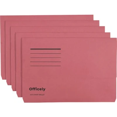 Image of Officely Foolscap Document Wallets 285gsm Red (Pack of 5)