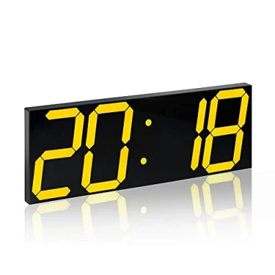 Image of Redlution Large LED Digital Wall Clock Jumbo Larger Numbers Alarm with Remote Control,Thermometer, Calendar, Snooze, Alarm, Countdown, Hours/Minutes (Yellow)