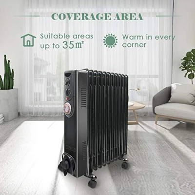 Image of NRG Oil Filled Radiator Portable 11 Fin Electric Heater with Timer &amp; Safety Tip Over Switch Adjustable Thermostat (Black 2.5KW)