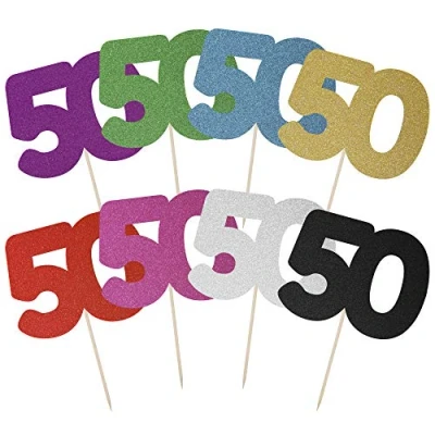 Image of Large Number 50 Glitter Cake Topper (Black Glitter)