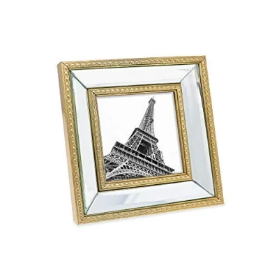 Image of Isaac Jacobs 4x4 Gold Mirror Bead Picture Frame Classic Mirrored with Dotted Border Made for Wall Display, Tabletop, Photo Gallery and Art (4x4, Gold)