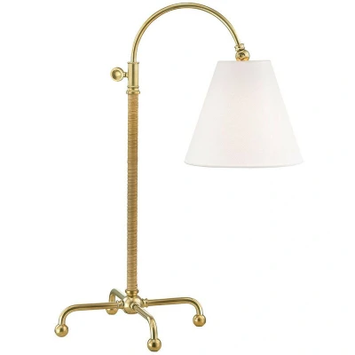 Image of Curves No.1 1 Light Floor Lamp W/ Rattan Accent Brass, Linen