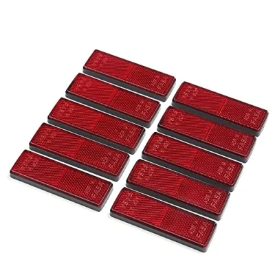 Image of ETUKER 10 Pack Self Adhesive Reflectors Rectangular Stick on Safety, Safety Reflective Post Reflectors, for Caravan/Trailer/Boat/Motorcycle Fence Gate Posts(Red)