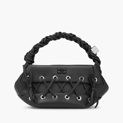 Image of Ganni Eyelets Lace Up Leather Blend Small Bou Bag
