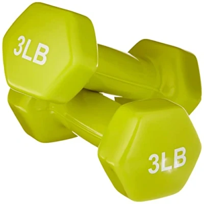 Image of Amazon Basics Vinyl Dumbbells, Set of 2, 3 Pounds, Citron