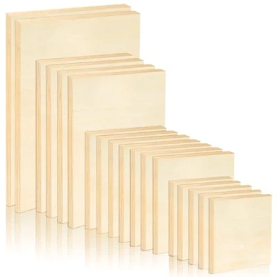 Image of 18 PCS Unfinished Wood Canvas Panels Kit Wooden Panel Boards Paint Pouring for Painting, Art, Crafts/12x8Inch/9x7Inch/6x6Inch/8x8Inch