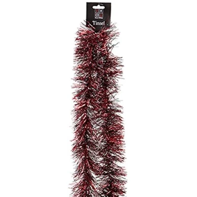 Image of Snow White Tipped 2m Decorative Christmas Tinsel Garland Red &amp; Black
