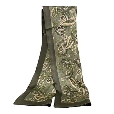 Image of UK_Stone 100% Silk Paisley Flowers Scarf, Men&#039;s # 2 Green, One size