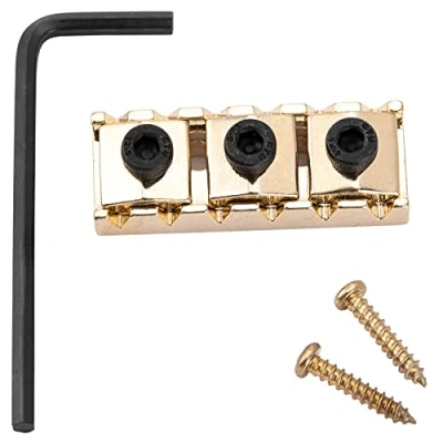 Image of Musiclily Pro 42mm Steel Guitar R2 Locking Nut String Lock for Floyd Rose Tremolo Bridge Electric Guitar, Gold