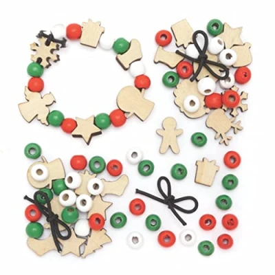 Image of Baker Ross FC114 Wooden Christmas Charm Bracelet Kits Pack of 3, Assorted