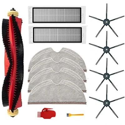 Image of 13Pcs Kit for Xiaomi Roborock S6 S60 S65 S5 MAX MAXV Pure Vacuum Cleaner Accessories, 1 Roller Brushes, 2 Filters, 4 Mop Cloths, Side Cleaning Tool (Black)