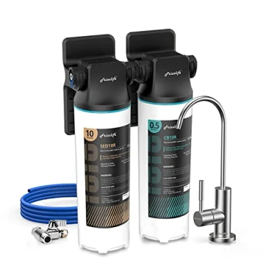 Image of Frizzlife DW10F Under Sink Water Filter System with Brushed Nickel Faucet, NSF/ANSI 53&amp;42 Certified Elements, Reduces 99.99% Lead, Chlorine, Fluoride, Bad Taste &amp; Odor, 0.5 Micron, USA Tech Support