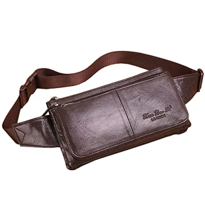 Image of Hebetag Leather Waist Pack Fanny Bag for Men Women Outdoor Travel Sports Running Walking Hiking Hip Bum Belt Slim Cell Phone Purse Casual Wallet Pouch, #03Coffee, Adjustable: