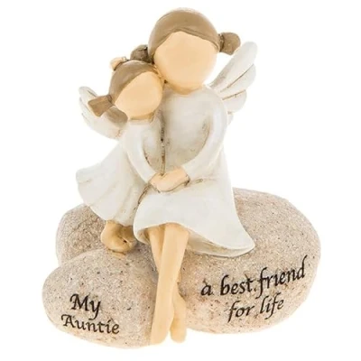 Image of My Auntie... a best friend for life Sentimental Mantel Place Free Standing Pebble Angel Ornament with Sentiment Keepsake Wallet Card