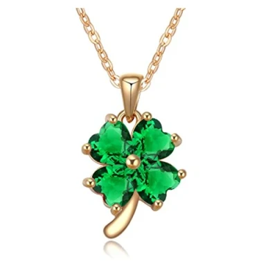 Image of Crystalline Azuria Women Girls 18ct Gold Plated Green Simulated Emerald Zirconia Crystals Lucky Clover Pendant Necklace 17.7 inches