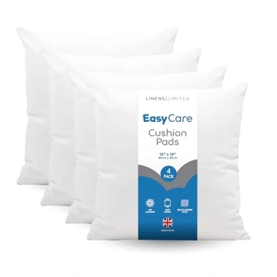 Image of Linens Limited Cushion Insert 45cm x 45cm, Soft and Plump, Non Allergenic Sofa Pad, Easy to Clean, Small Square Inner, Perfectly Fits Covers (White) (4 Pack)