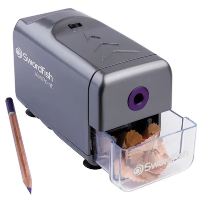 Image of Swordfish ‘VariPoint’ Electric Pencil Sharpener with Replaceable Helical Blade and Point Options [40232], Grey