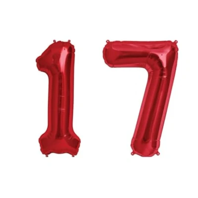 Image of Red Number 17 Large Helium Foil Balloon Birthday Party Wedding Anniversary Decoration 101cm