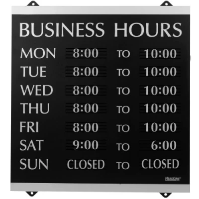 Image of Headline Sign Century Series, Business Hours with 176 1/4&quot; Characters, Suction Cups for Hanging, 14x13 Inch, Black and Silver (4247)