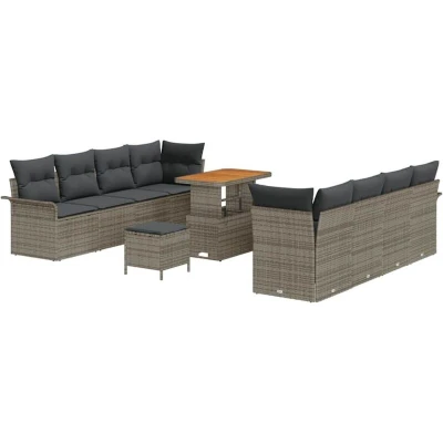 Image of vidaXL 11 Piece Garden Sofa Set with Cushions Grey Poly Rattan Acacia
