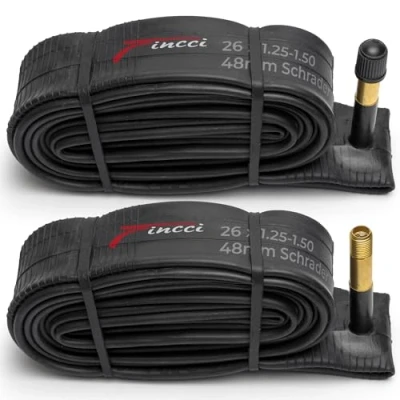 Image of Fincci 26 Inch Inner Tube Pair 26/1.25/1.50 Bike Tubes Automotive 48mm Schrader Valve for Mountain Bike, Cross Country MTB, Road and City Bicycle Pack of 2