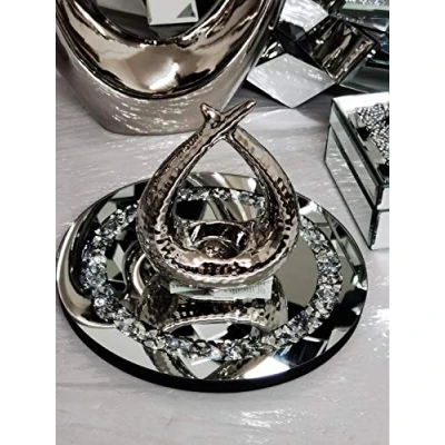 Image of DEENZ 20cm Round Diamante Mirrored Crystal Candle Plate Holder Loose Jewel an Elegant Addition to Your Home Best Gift
