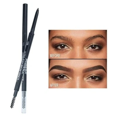 Image of PHOERA Ultra Slim Eyebrow Liner Pencil With Brow Brush AQUAPURITY Fill &amp; Sculpt Definer Natural Looking Brows Long Lasting (105 BLACK)
