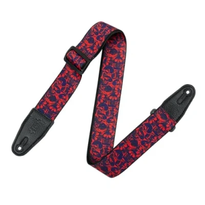 Image of Levy&#039;s Leathers Guitar Strap MPD2 110 Prints Polyester With Leather Ends 2&quot; Purple &amp; Red Skulls