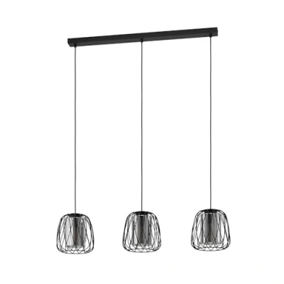 Image of EGLO Floresta hanging light, black, length 89 cm, steel/glass, 3 bulb