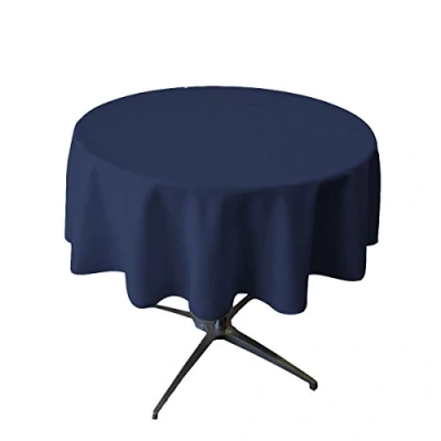 Image of LA Linen Polyester Poplin Round Tablecloth, 58 Inches, Navy Blue