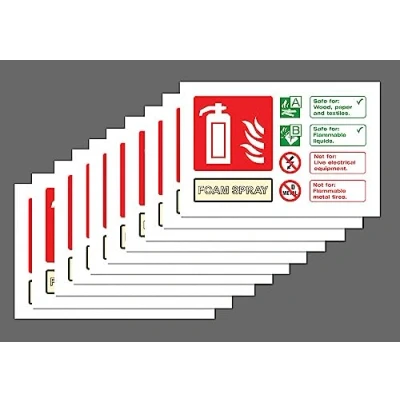 Image of Foam Fire Extinguisher ID Safety sign 150mm x 100mm (Pack of 10 signs) Self adhesive stickers