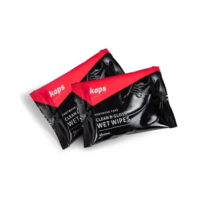 Image of Kaps 2Pack of 15 Clean and Polish Disposable Wet Wipes; Nubuck Suede Leather Cleaning Wipes for Shoes, Handbags, Gloves, Satchels, Car Seat, Furniture More; White Trainer Cleaner Shoe