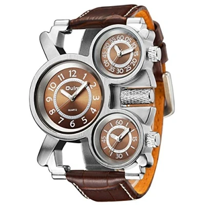 Image of Oulm 1167 Military Army Sport Wrist Watch 3 Analog Dials Coffee Mens