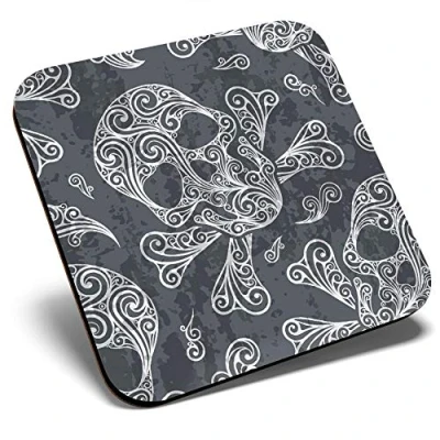 Image of Great Single Coaster Square Black Swirly Skull Skulls Goth Glossy Quality Coasters Tabletop Protection for Any Table Type #8184