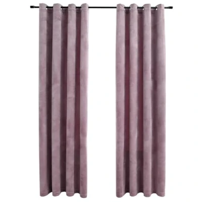 Image of vidaXL Velvet Blackout Curtains with Rings 2pcs Antique Pink, Great for Bedroom, Living Room and Office Space, Easy Installation